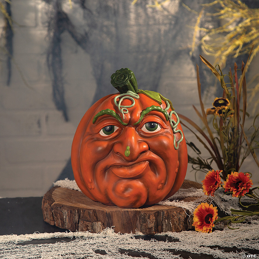 Expressive Pumpkin Frown Resin Fall Decoration Image