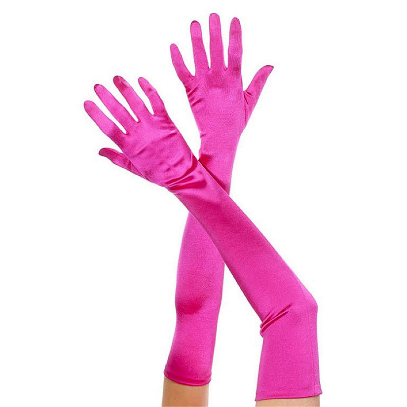 Extra Long Satin Gloves, Hot Pink Image