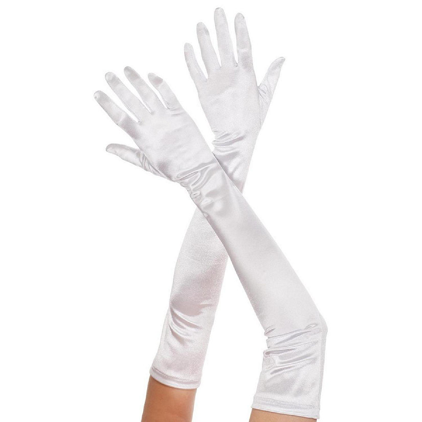 Extra Long Satin Gloves - White Image