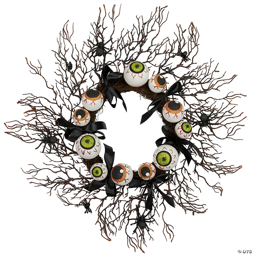 Eyeballs and Spiders Halloween Twig Wreath  24-Inch  Unlit Image