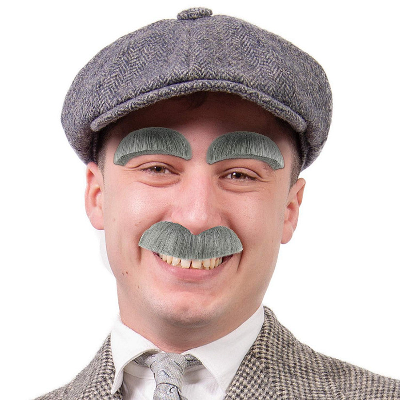 Eyebrow and Mustache Set - Old Man Bushy Stick On Fake Grey Eyebrows and Moustache Kit for Men, Women and Children Image