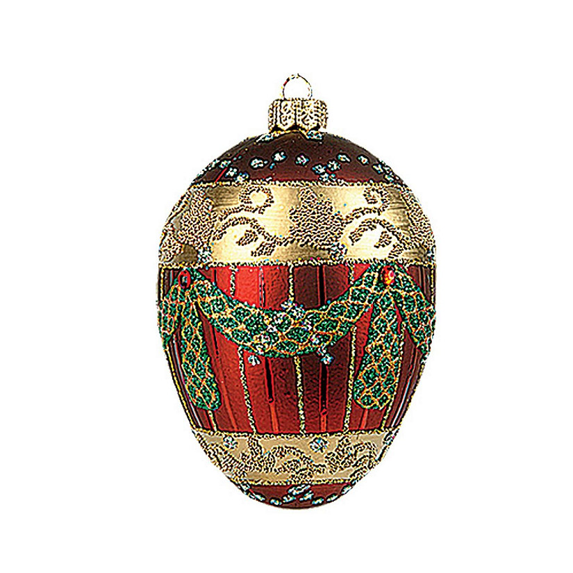 Faberge Inspired Burgundy Garland Egg Polish Glass Christmas or Easter Ornament Image