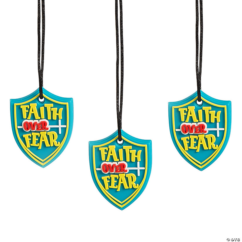 Faith Over Fear Shield Charm Necklaces - 12 Pc. Image