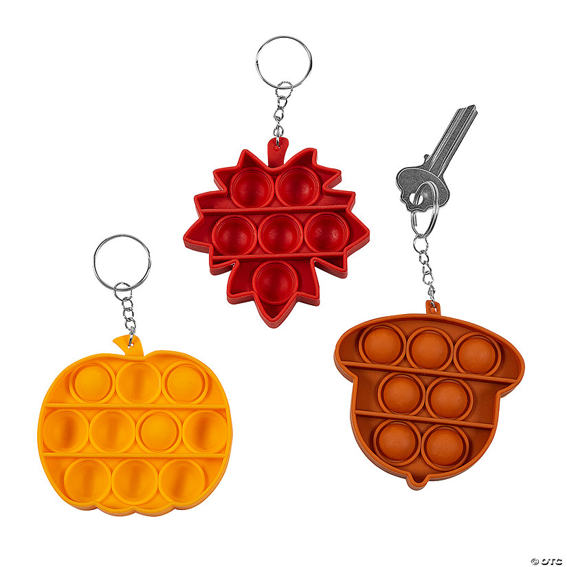 Fall Theme Pumpkin Leaf Acorn Lotsa Pops Popping Toys Keychains - 6 Pc. Image