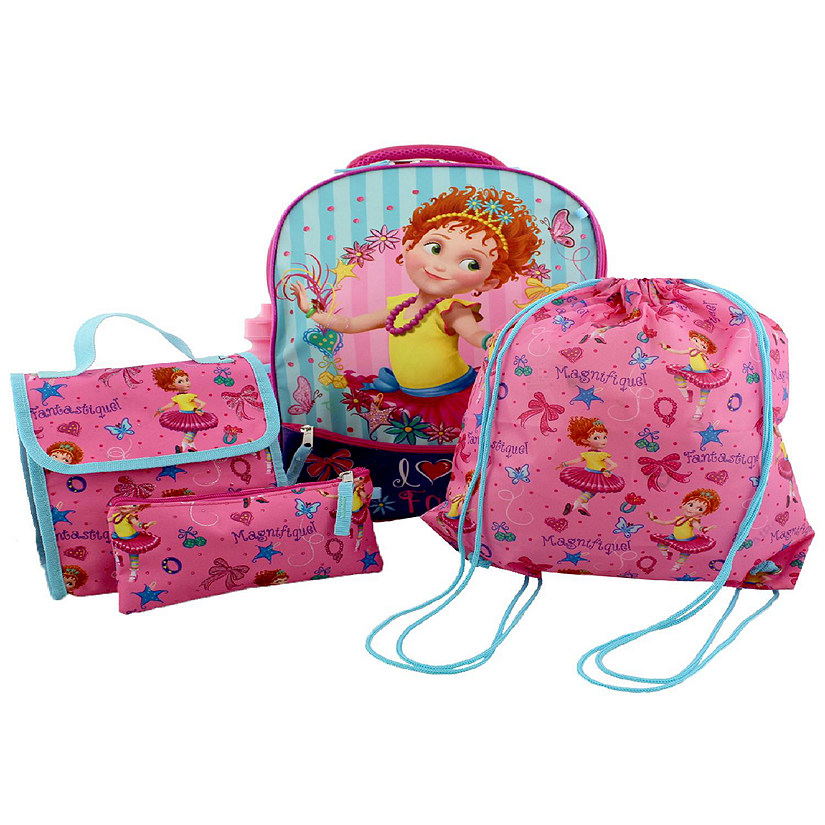 Fancy Nancy Girls 5 piece Backpack and Snack Bag School Set (One Size, Pink/Blue) Image