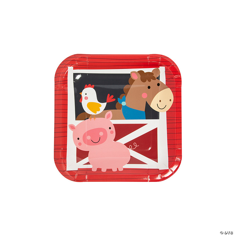 Farm Party Animal Rooster, Horse, Pig Square Paper Dessert Plates - 8 Ct. Image