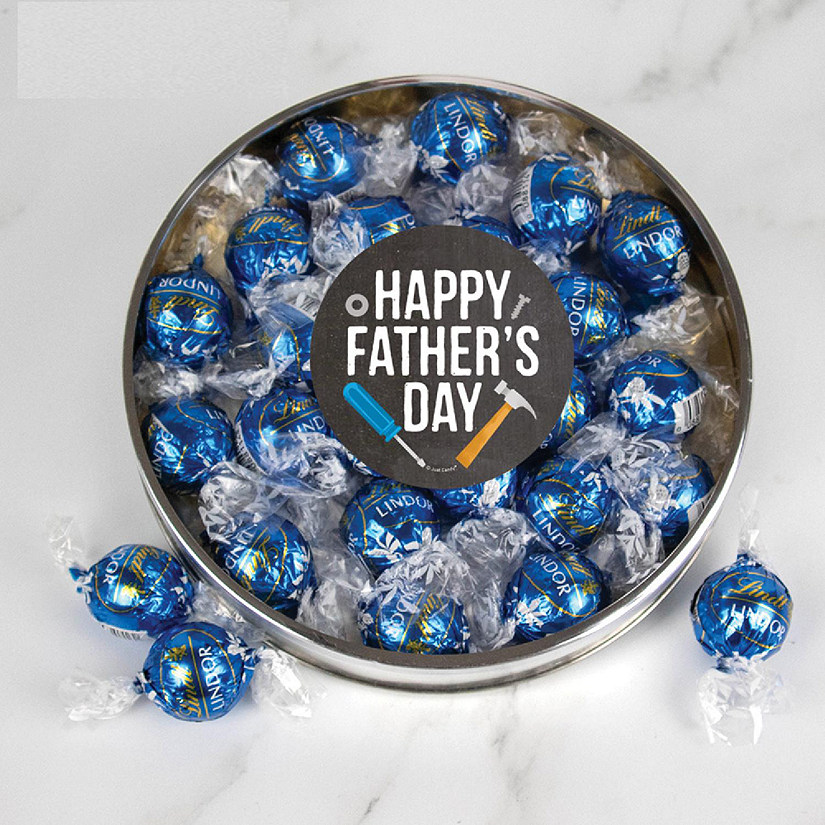 Father's Day Candy Gift Tin with Chocolate Lindor Truffles by Lindt Large Plastic Tin with Sticker By Just Candy Image