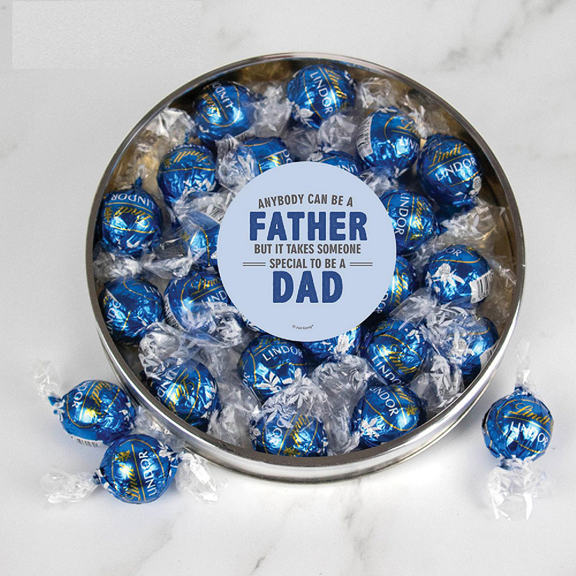 Father's Day Candy Gift Tin with Chocolate Lindor Truffles by Lindt Large Plastic Tin with Sticker By Just Candy Image