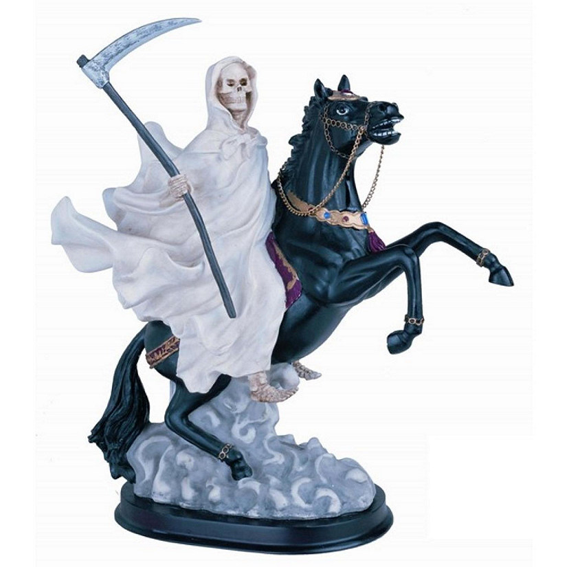 FC Design 12"H White Santa Muerte Riding Black Horse Statue Our Lady of The Holy Death Figurine Religious Decoration Image