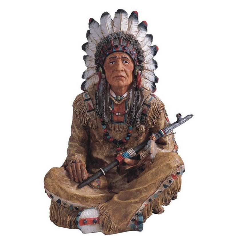 FC Design 14"H Indian Chief Sitting Statue Native American Decoration Figurine Image
