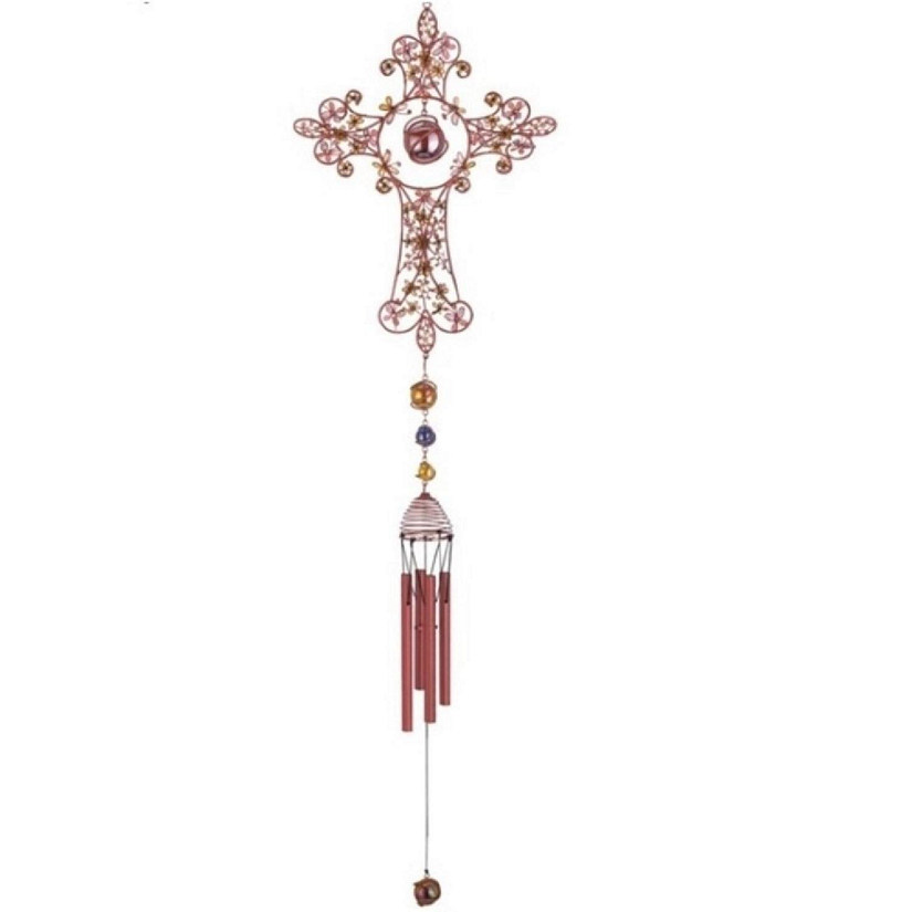 FC Design 33" Long Yellow Cross Wind Chime with Copper Gem Image