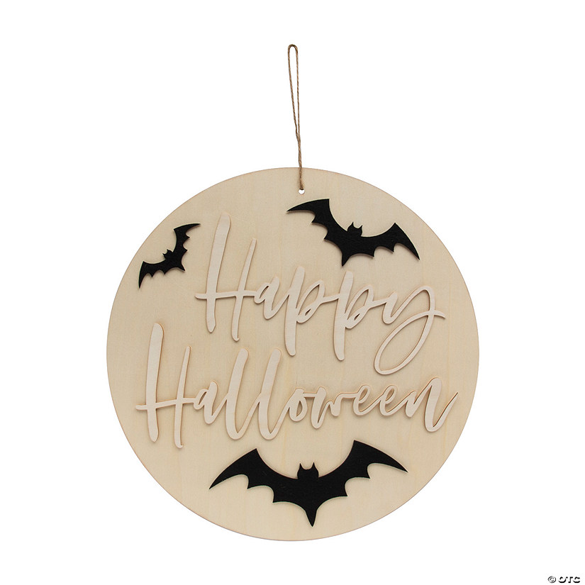 Felt Bat Happy Halloween Wood Sign Craft Kit - Makes 1 Image