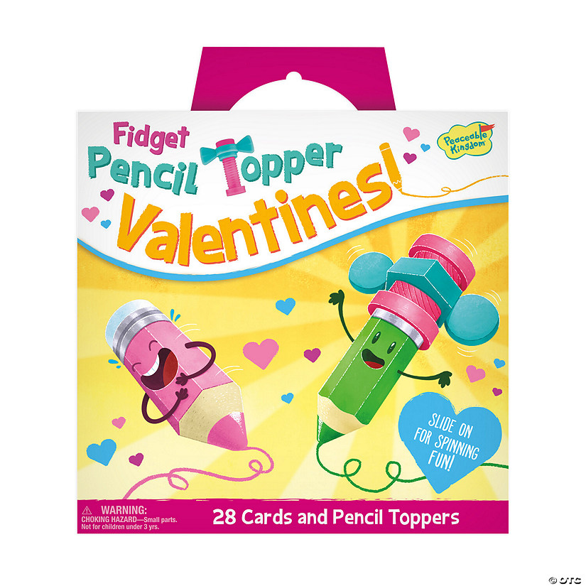 Fidget Pencil Topper Valentines: Set of 28 Cards with Pencil Spinners Image