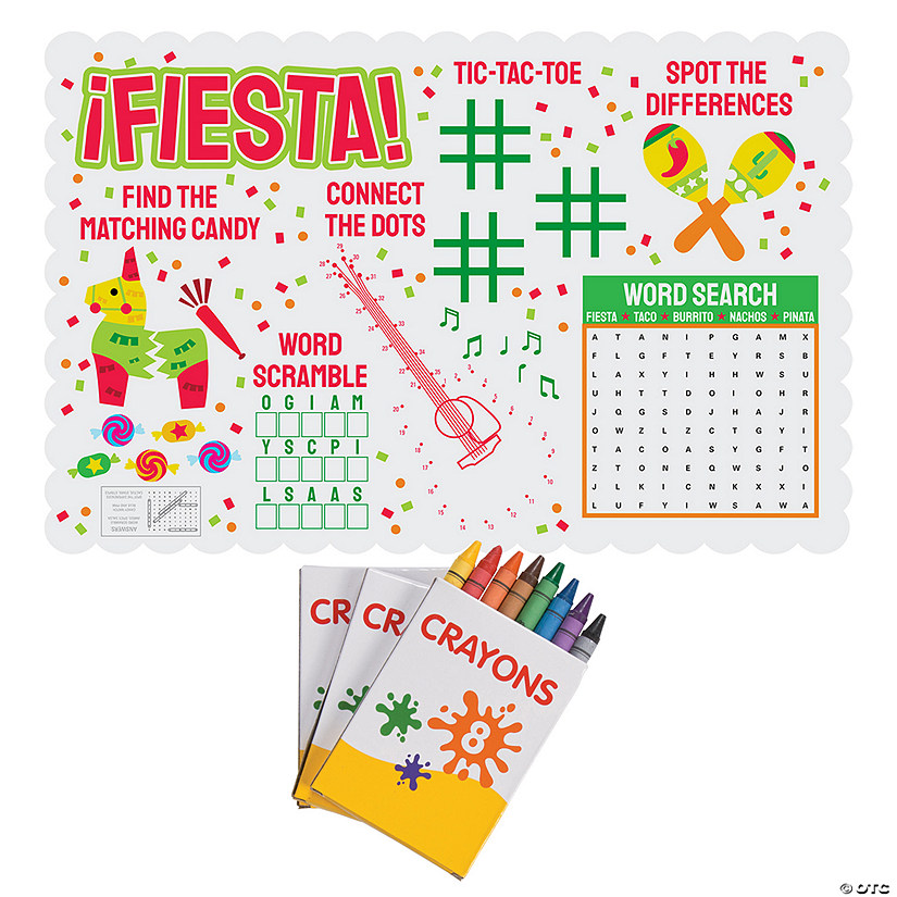 Fiesta Activity Placemat & Crayons Kit for 12 Image