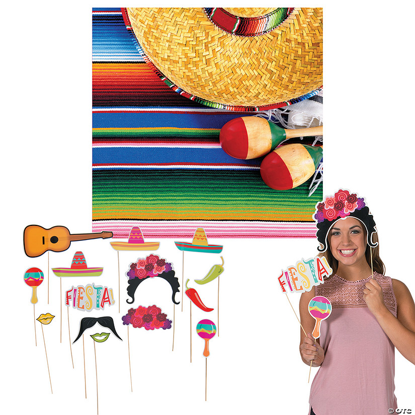 Fiesta Photo Booth Backdrop & Props Kit - 13 Pc. Image