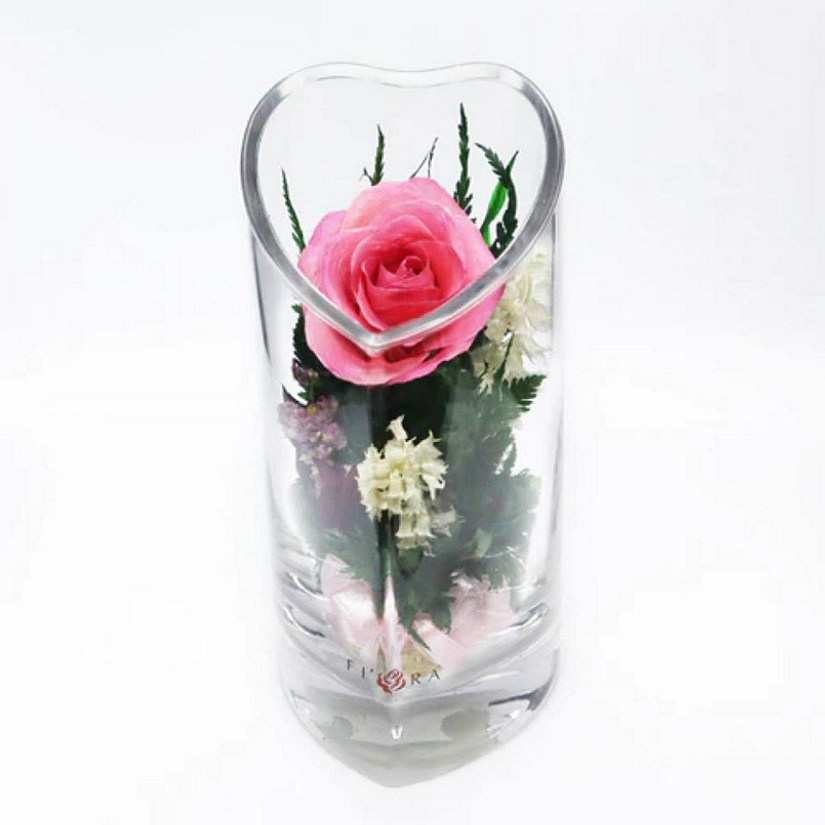 Fiora Flower Long Lasting Pink Rose with White Limoniums and Greenery in a Heart Shaped Vase Image