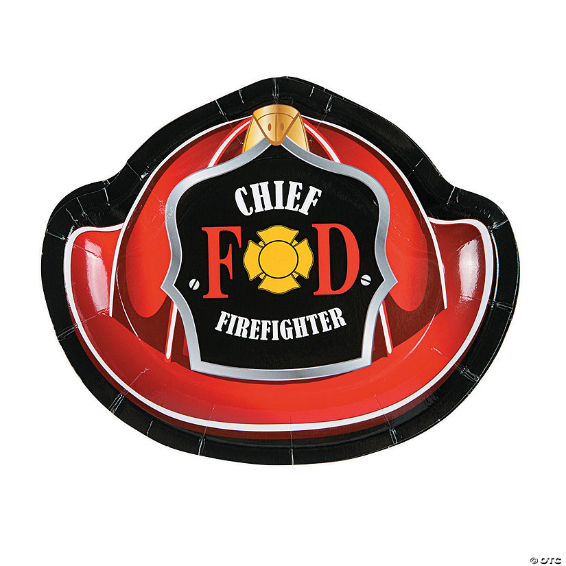 Firefighter Party Fireman Hat Paper Dessert Plates - 8 Ct. Image