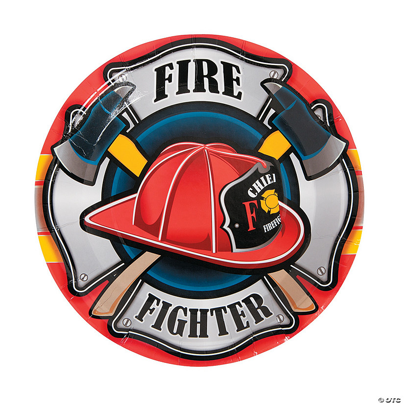 Firefighter Party Hat & Axe Paper Dinner Plates - 8 Ct. Image