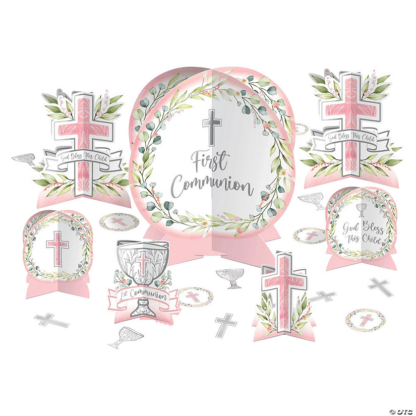 First Communion Pink Table Decorating Kit &#8211; 27 Pc.  Image