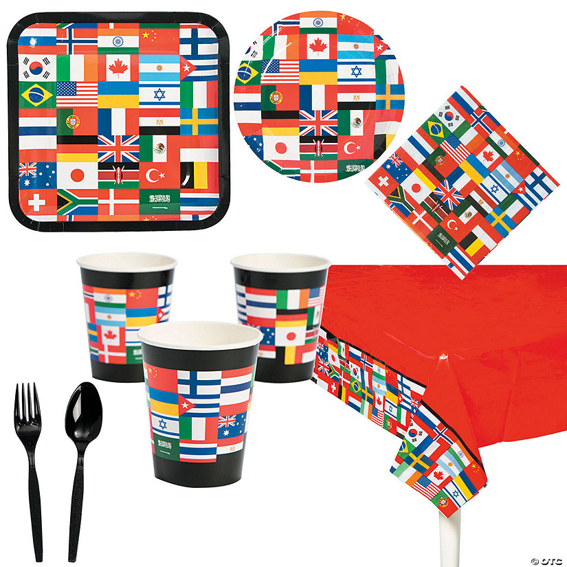Flags of All Nations Party Tableware Kit for 24 Guests Image