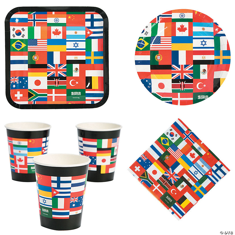Flags of All Nations Party Tableware Kit for 50 Guests Image