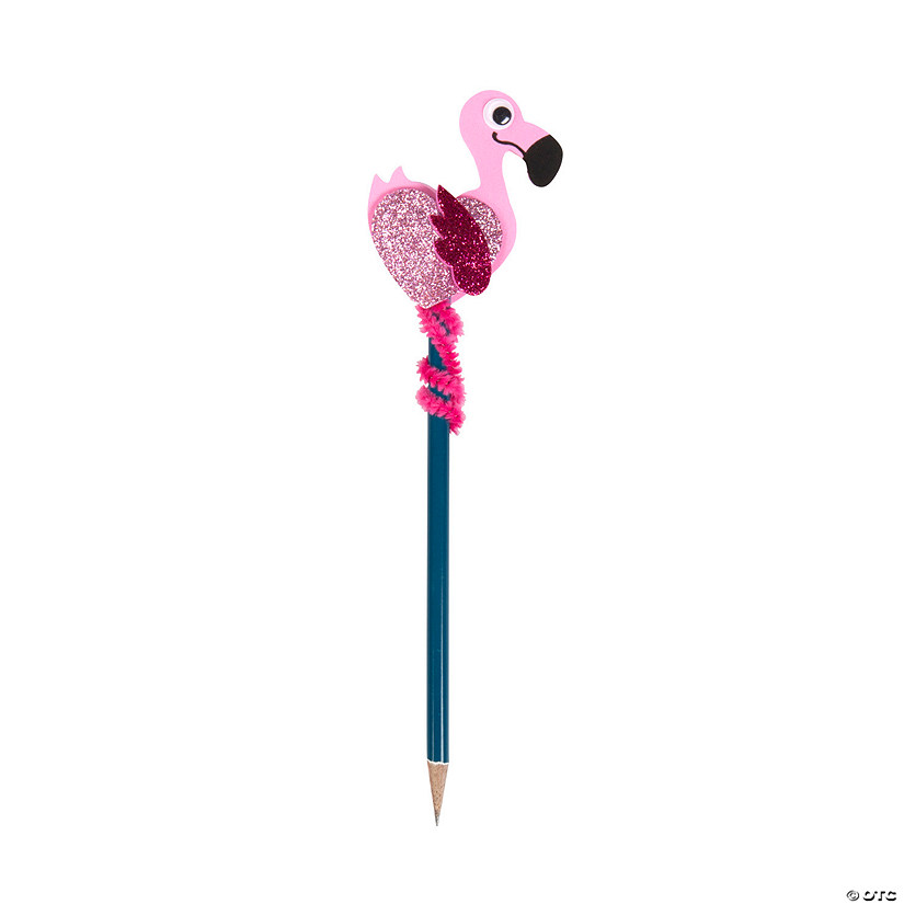 Flamingo Pencil Topper Craft Kit Valentine Exchanges with Card for 24 - Makes 24 Image