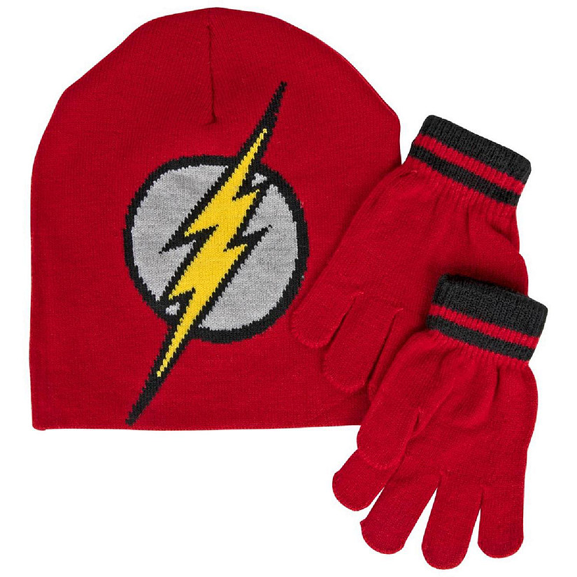 Flash 829215 DC Comics Flash Logo Youth Beanie & Gloves Combo, Red Image