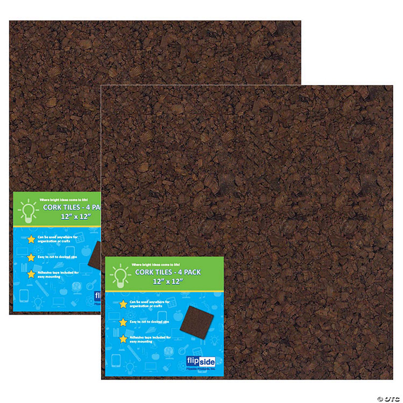 Flipside Products Dark Cork Tiles, 12" x 12", 4 Per Pack, 2 Packs Image