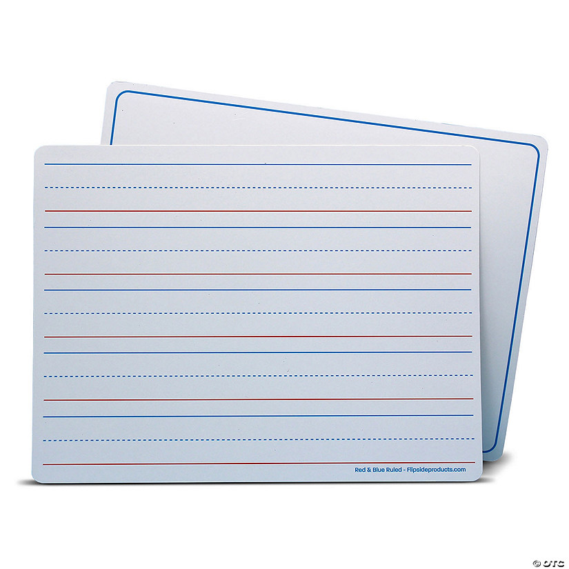 Flipside Products Dry Erase Learning Mat, Two-Sided Red & Blue Ruled/Plain, 9" x 12", Pack of 12 Image