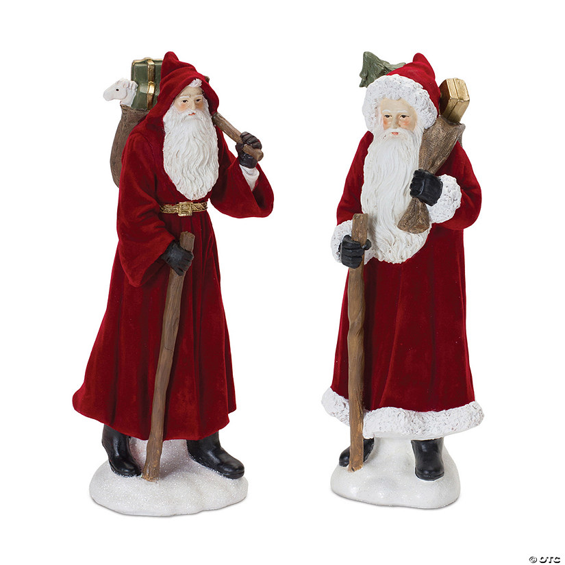Flocked Santa Figurine With Hood And Staff (Set Of 2) 12"H Resin Image
