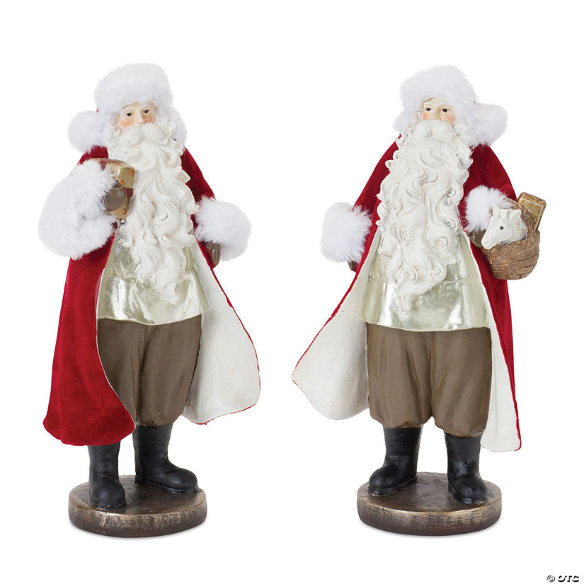 Flocked Santa Figurine With Toy Accents (Set Of 2) 9"H Resin Image
