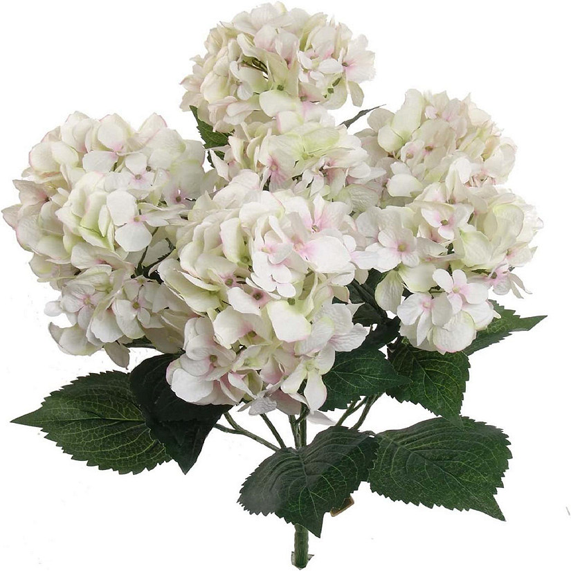 Floral Home Artificial Hydrangeas Bush with 7 Large Gorgeous Bloom Clusters White Pink 2pcs Image