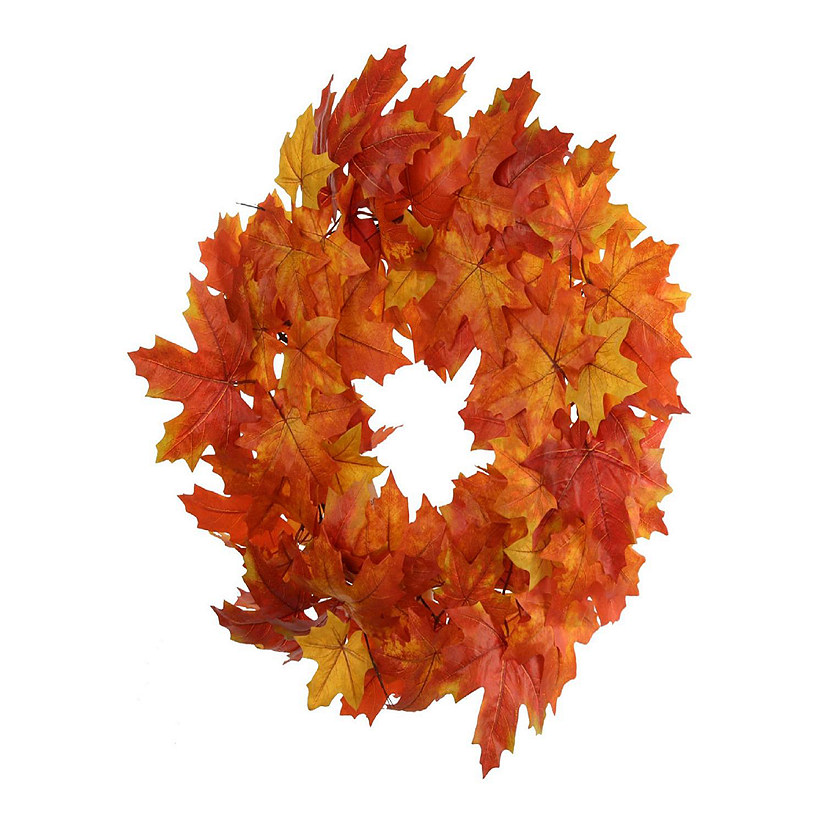 Floral Home Multi-Colored, 24" Maple Leaf Wreath with Lifelike Silk Leaves and Hanging Loop 1PC Image