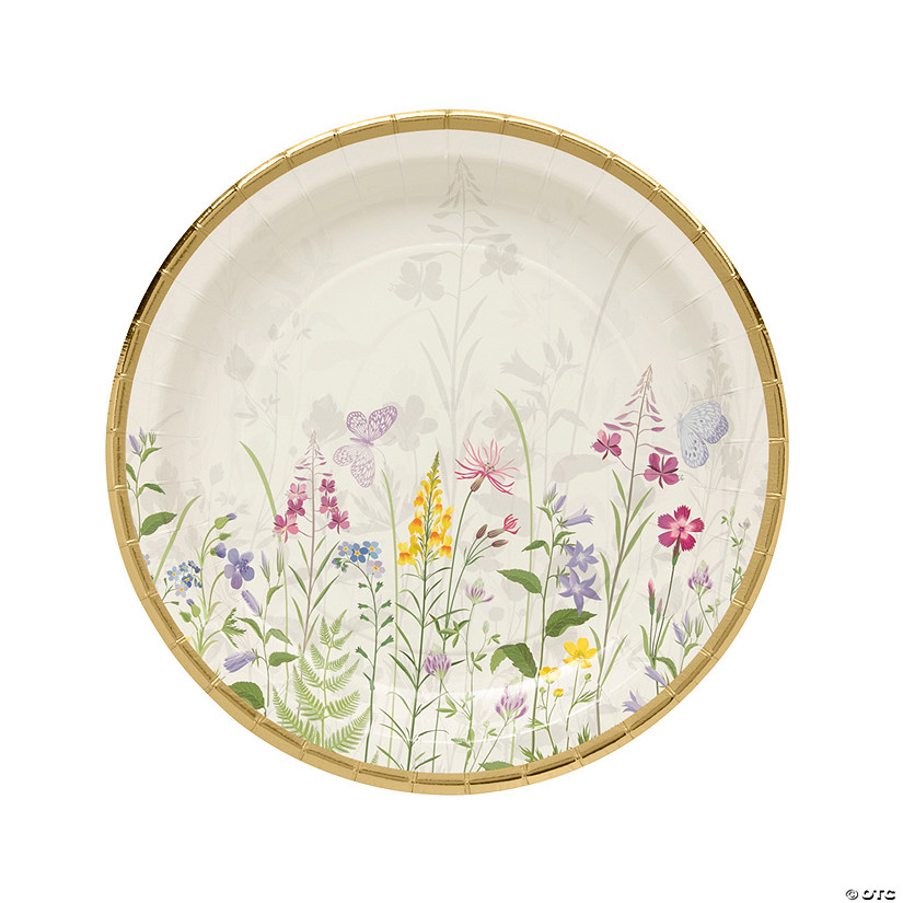Floral Paper Dinner Plates with Gold Accents - 8 Ct. Image
