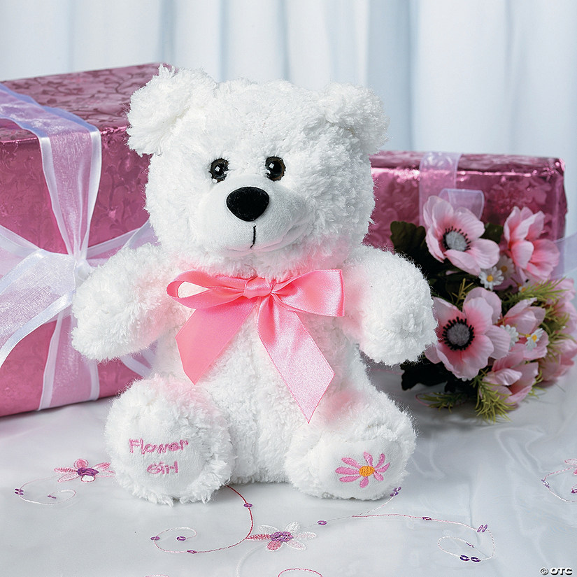 Flower Girl White Stuffed Bear Image