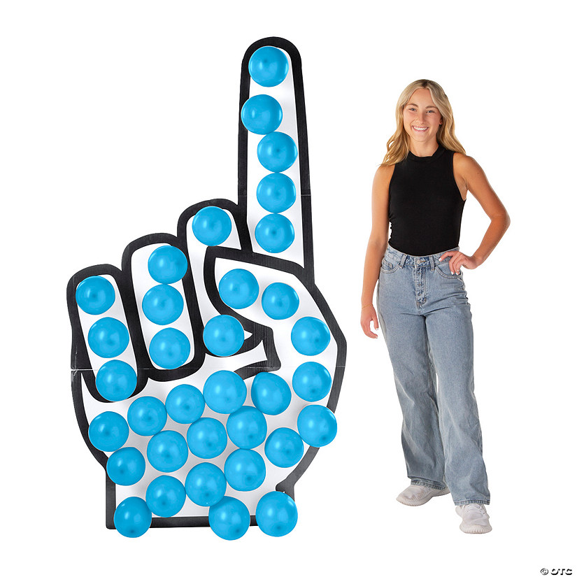 Foam Hand Cardboard Cutout Stand-Up with Blue Balloons Kit - 73 Pc. Image