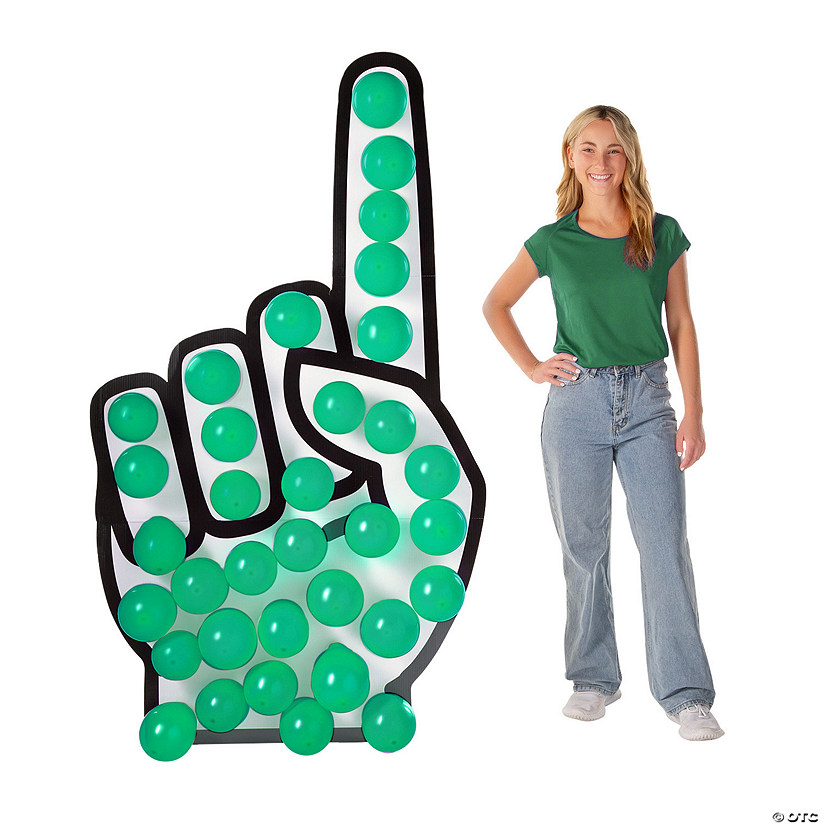 Foam Hand Cardboard Cutout Stand-Up with Green Balloons Kit - 73 Pc. Image