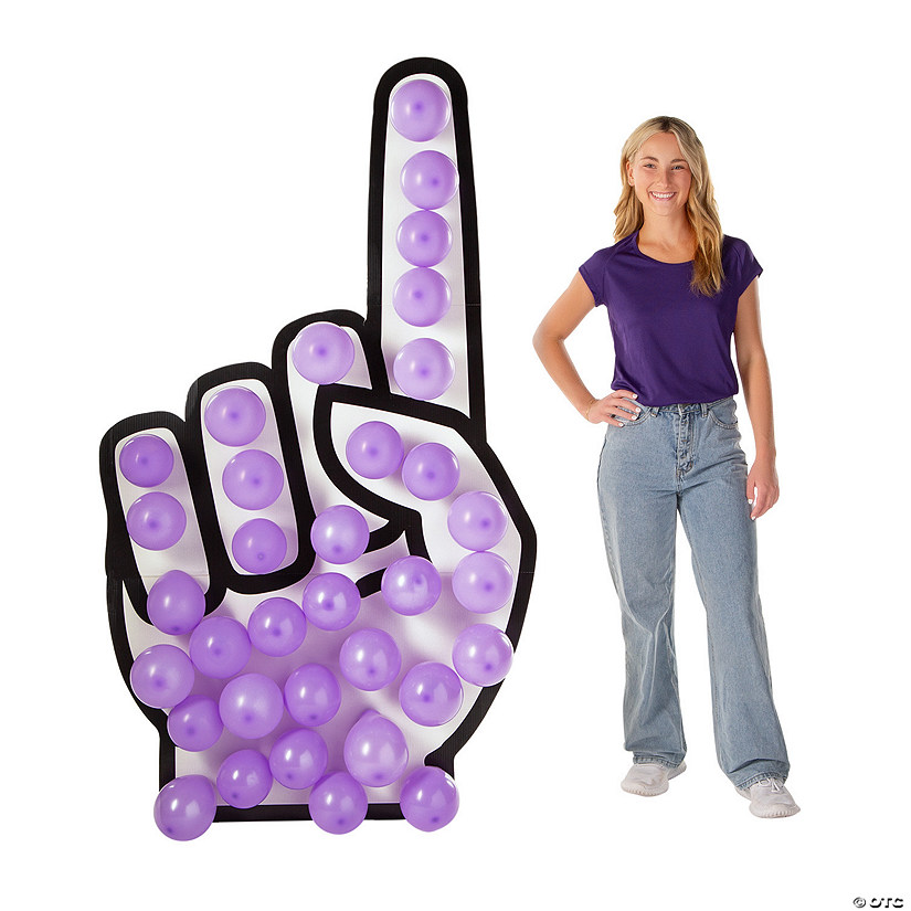 Foam Hand Cardboard Cutout Stand-Up with Purple Balloons Kit - 73 Pc. Image