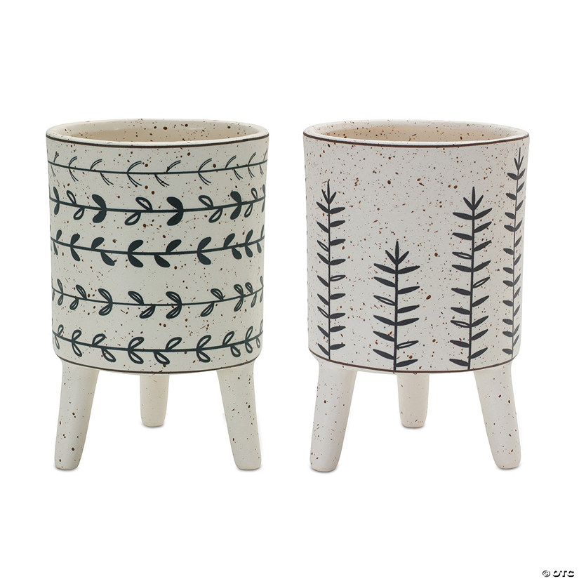Footed Foliage Print Planter  (Set Of 2) 4"D X 6"H Dolomite Image
