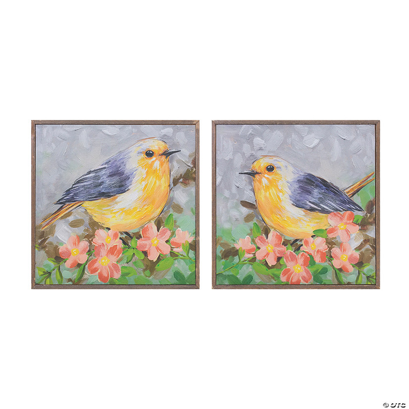 Framed Bird Canvas Block (Set Of 4) 10"Sq Wood/Canvas Image