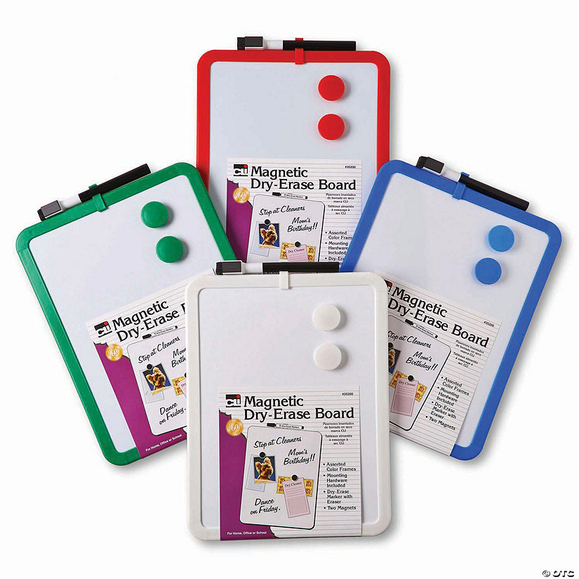 Framed Magnetic Dry Erase Board with Marker & Magnets, Assorted Colors, 8.5" x 11", Pack of 4 Image