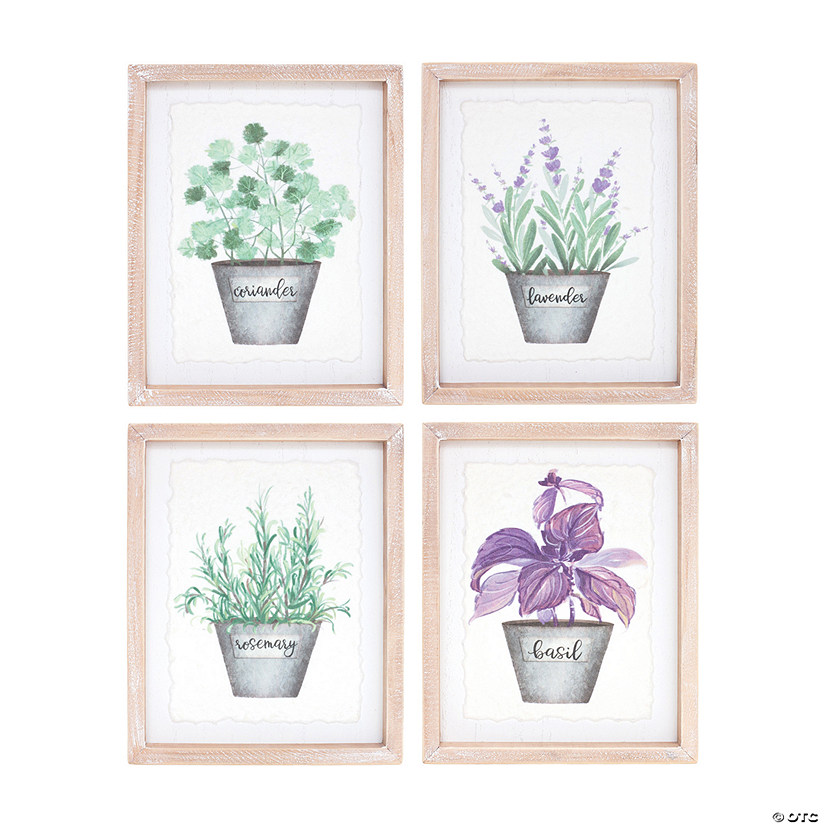 Framed Watercolor Herb Print  (Set Of 4) 6.5"L X 8"H Paper/Mdf Image