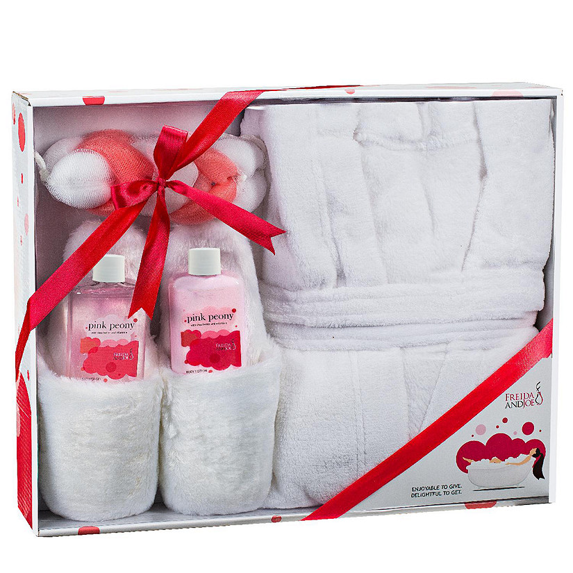 Freida and Joe Bath & Body Spa Gift Set in Pink Peony Fragrance with Luxury Bathrobe & Slippers Image