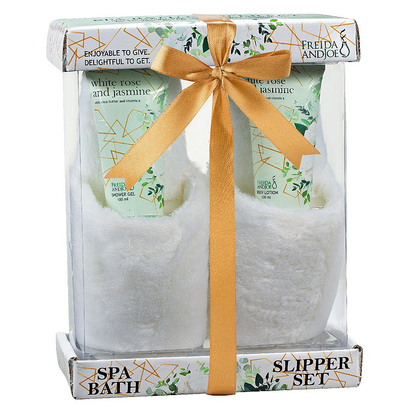 Freida and Joe Bath & Body Spa Gift Set in White Rose Jasmine Fragrance with Luxury Slippers Image