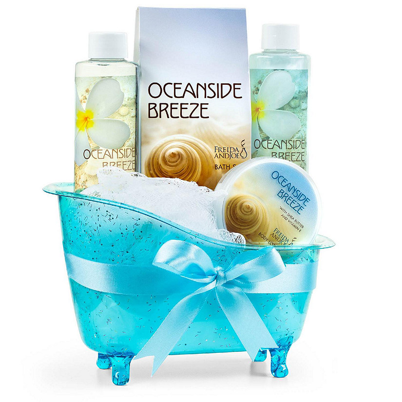 Freida and Joe Oceanside Breeze Fragrance Bath & Body Spa Gift Set in a Blue Tub Basket Image
