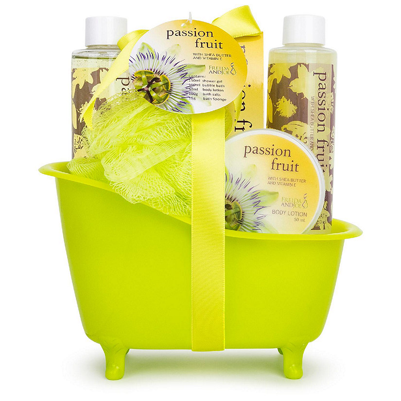 Freida and Joe Passion Fruit Fragrance Bath & Body Spa Gift Set in an Apple Green Tub Basket Image