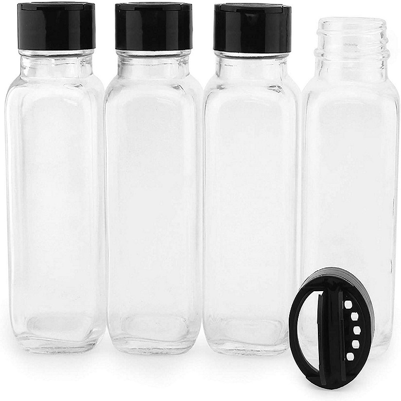 French Square Spice Jars, Spice Shaker/Pourer with Lid (4 Pack); 1-Cup / 8 Fluid Ounce Capacity, Great for Spices, Herbs, Seasonings and More Image