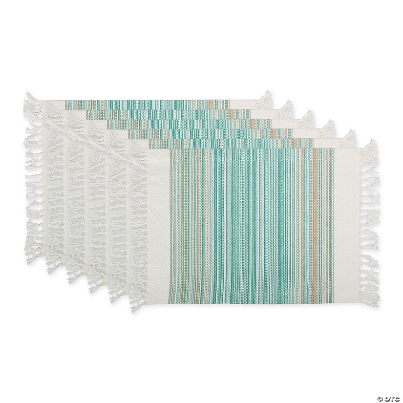 Fringed Stripe Tabletoppers, 13X20", Teal, 6 Pieces Image