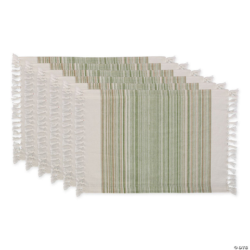 Fringed Stripe Tabletoppers, 13X20", Thyme, 6 Pieces Image