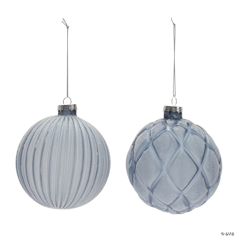 Frosted Blue Ball Ornament (Set Of 6) 4"D Glass Image